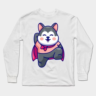 Cute super hero husky flying cartoon Long Sleeve T-Shirt